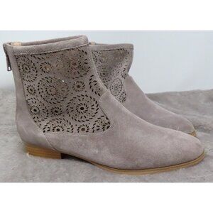 Jack Rogers Ronnie Booties Womens 5.5 Boots Zip Suede Leather Laser Cut Gray NEW